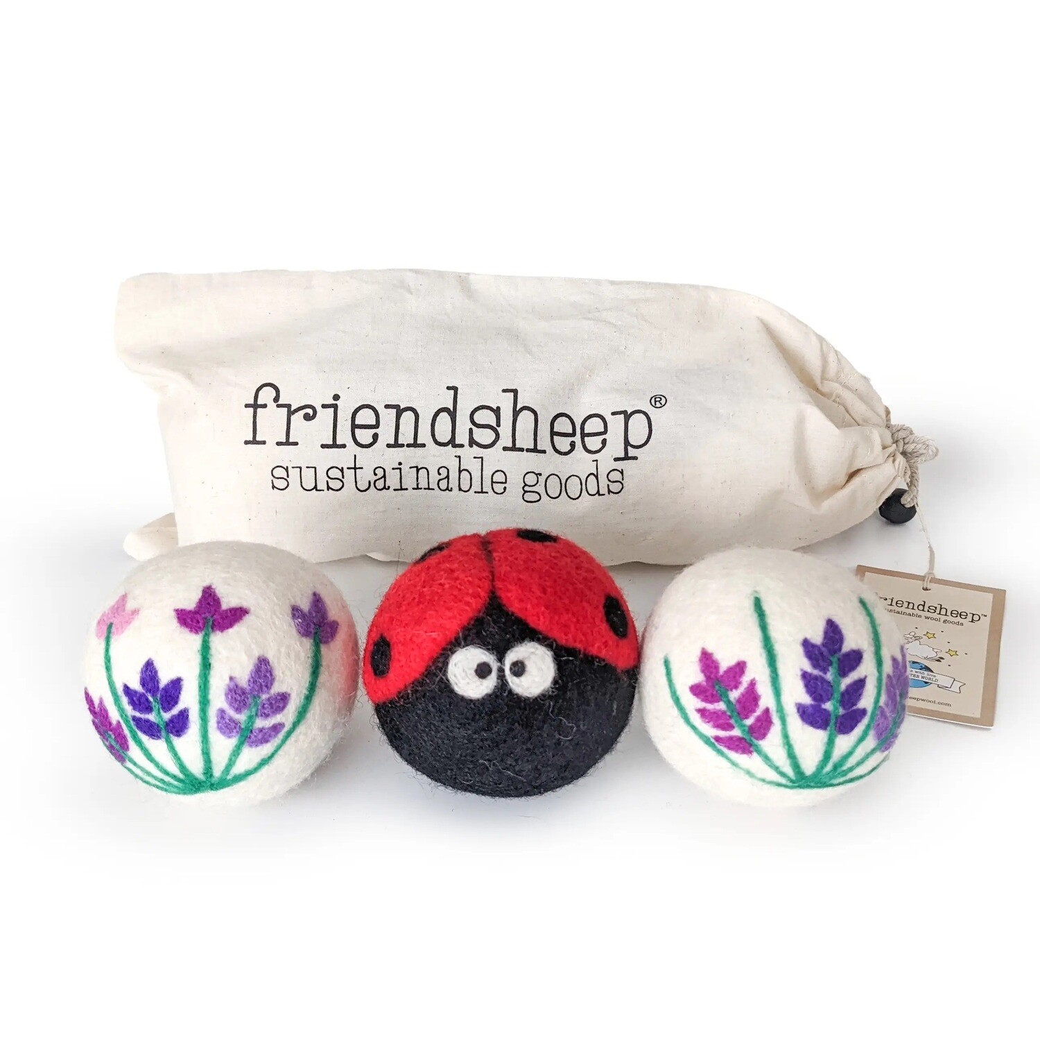 Lavender Fields and Ladybug Dryer Balls With Bag