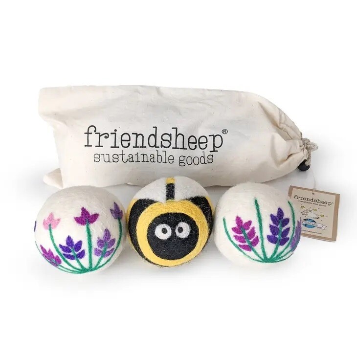 Lavender Fields and Busy Bee Dryer Balls With Bag