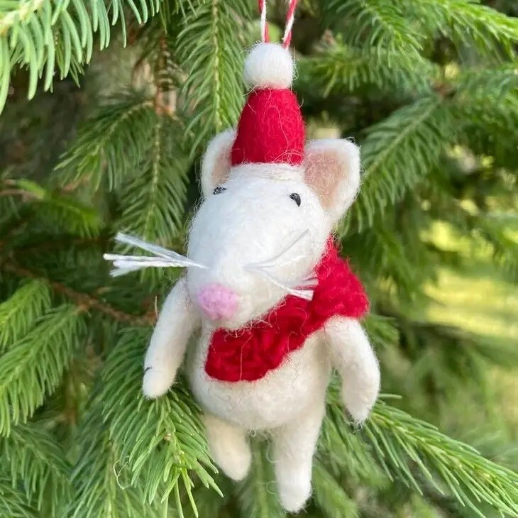 Mouse with Santa Hat Ornament