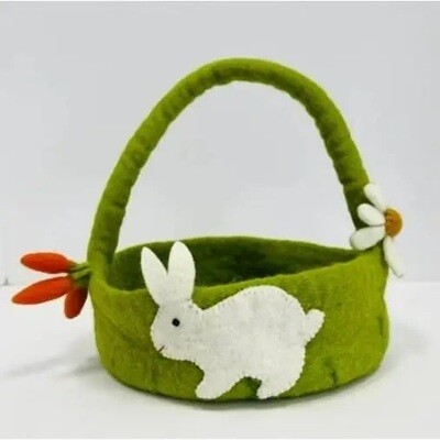 Felt Easter Basket with Bunny, Carrots and Daisies