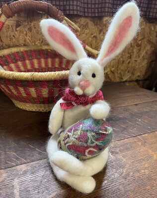 Needle Felted White Bunny with Easter Egg