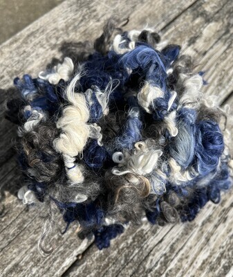 Hand Spun Suri Alpaca Mohair Art Yarn, "Blue Jean Baby"