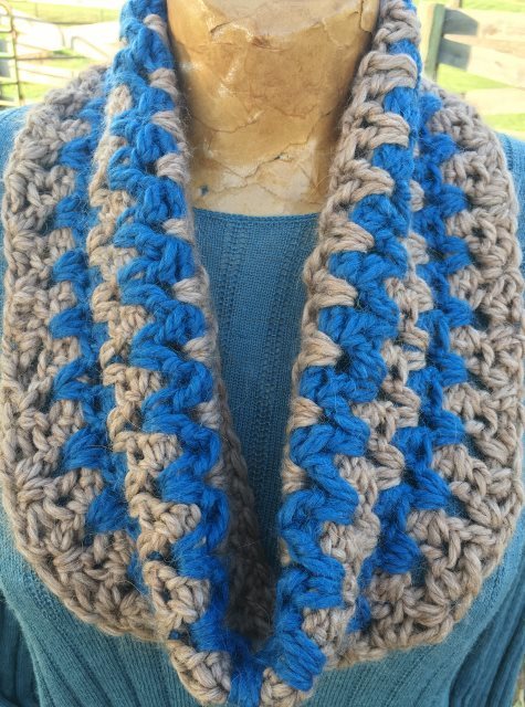 Stormy Weather Cowl - Tan and Blue
