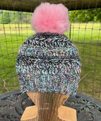 Pastel and Black Espiral Alpaca Hat with Pom Pom