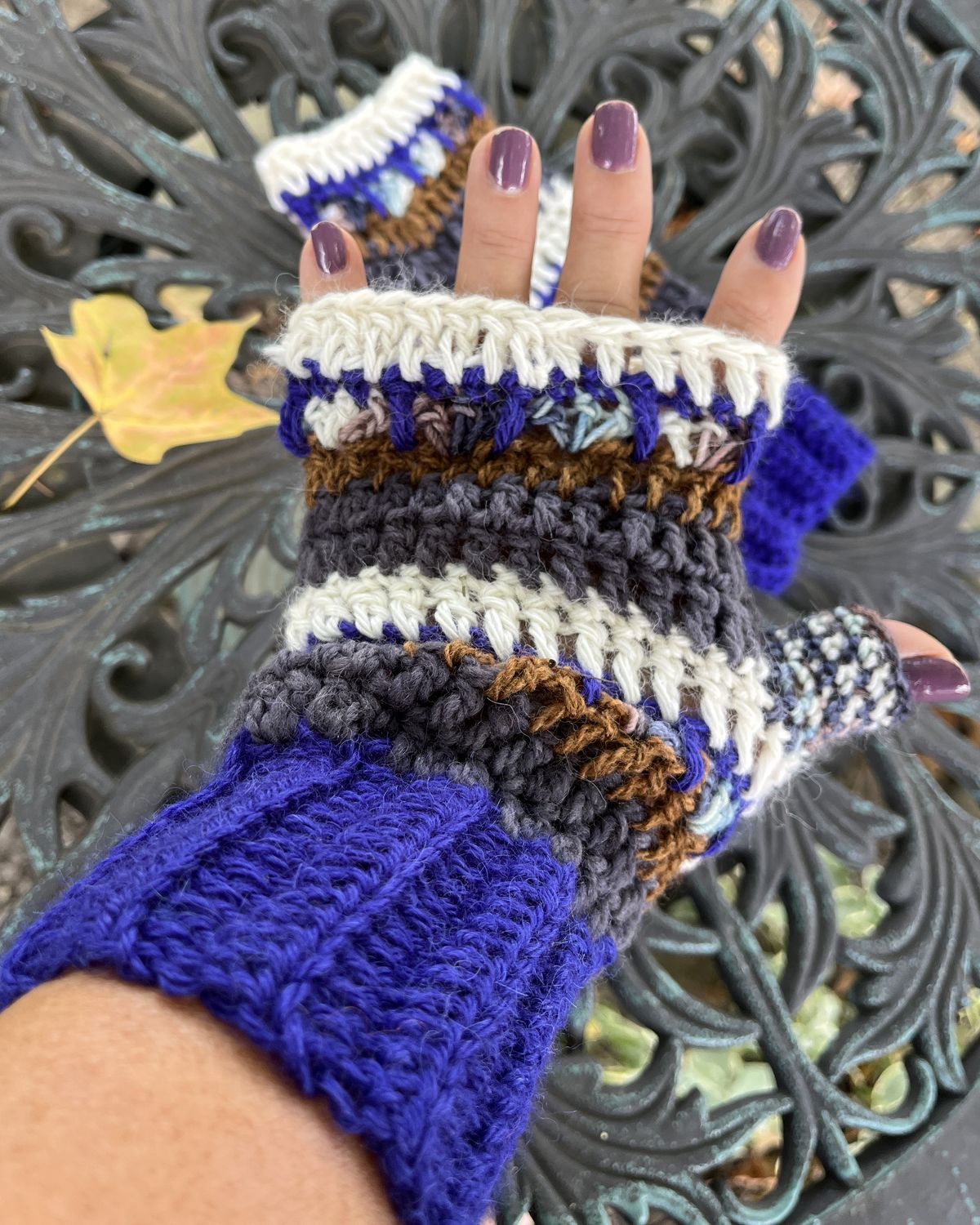 Fingerless Alpaca Gloves - Blue, Brown, White, Gray