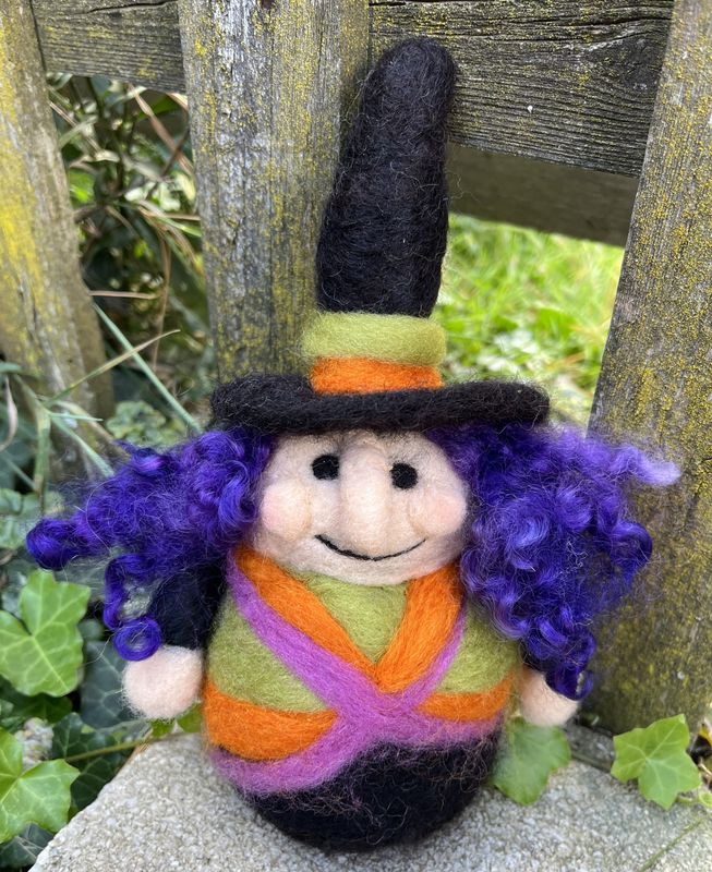 Needle Felted Witch with Purple Hair
