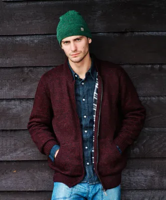 Plaid Lined Full Zip Alpaca Sweater