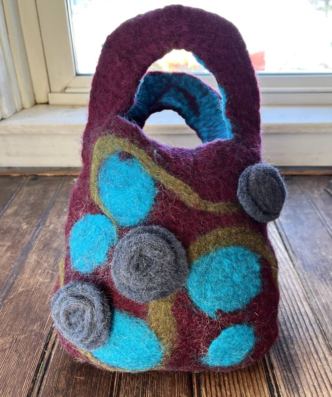 Wet Felted Purse with Alpaca Rosettes