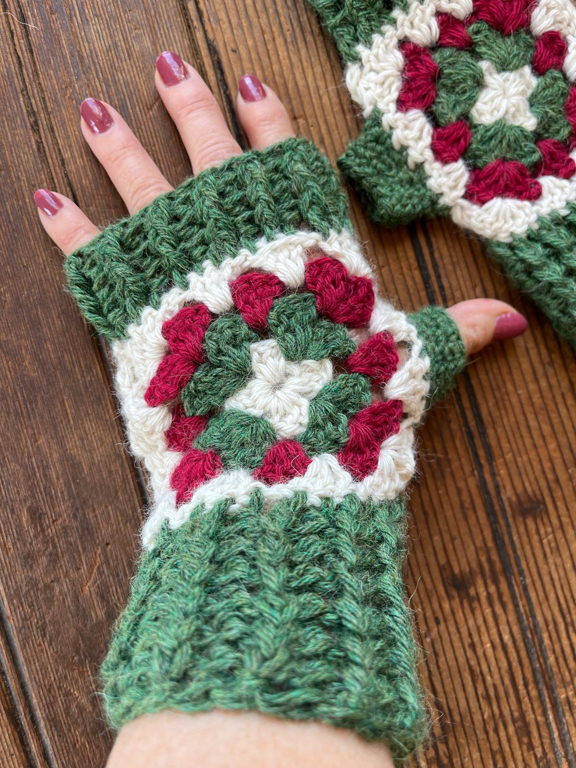 Granny Square Alpaca Fingerless Gloves