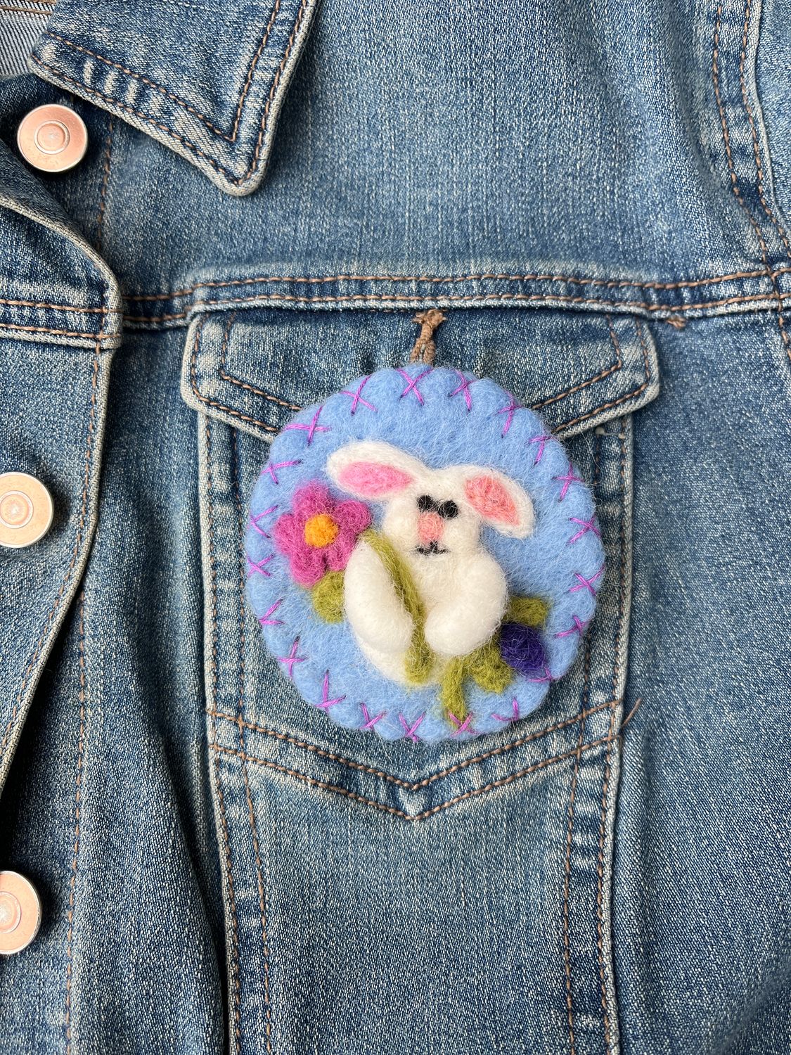 Needle Felted White Bunny Brooch