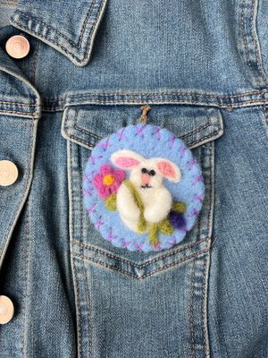 Needle Felted White Bunny Brooch