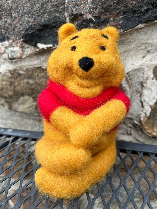 Handmade Needle-Felted Honey Bear with Red Sweater