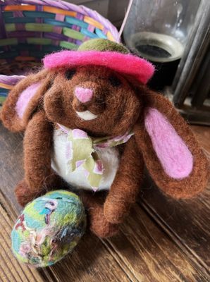 Needle Felted Bunny with Hat and Scarf
