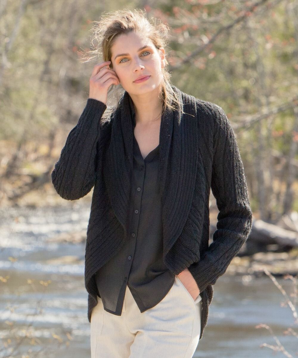 Convertible Alpaca Cardigan, Color: Black