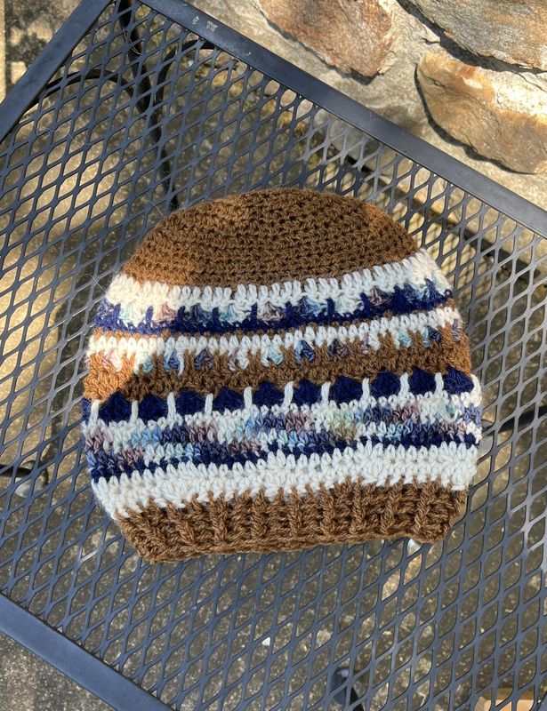 Handmade Alpaca Slouchy Hat - Brown, White, Navy
