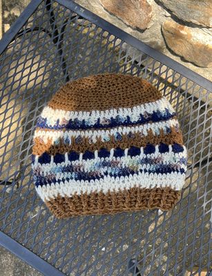 Handmade Alpaca Slouchy Hat - Brown, White, Navy