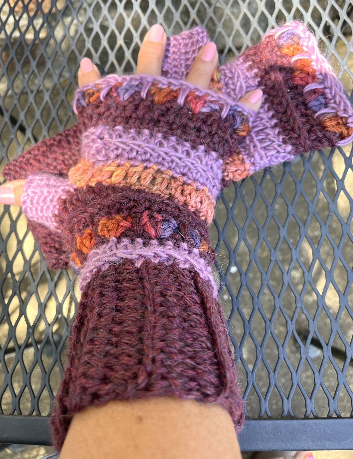 Alpaca Fingerless Gloves - Oranges and Purples