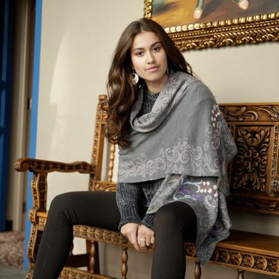 Embroidery Reversible Alpaca Shawl