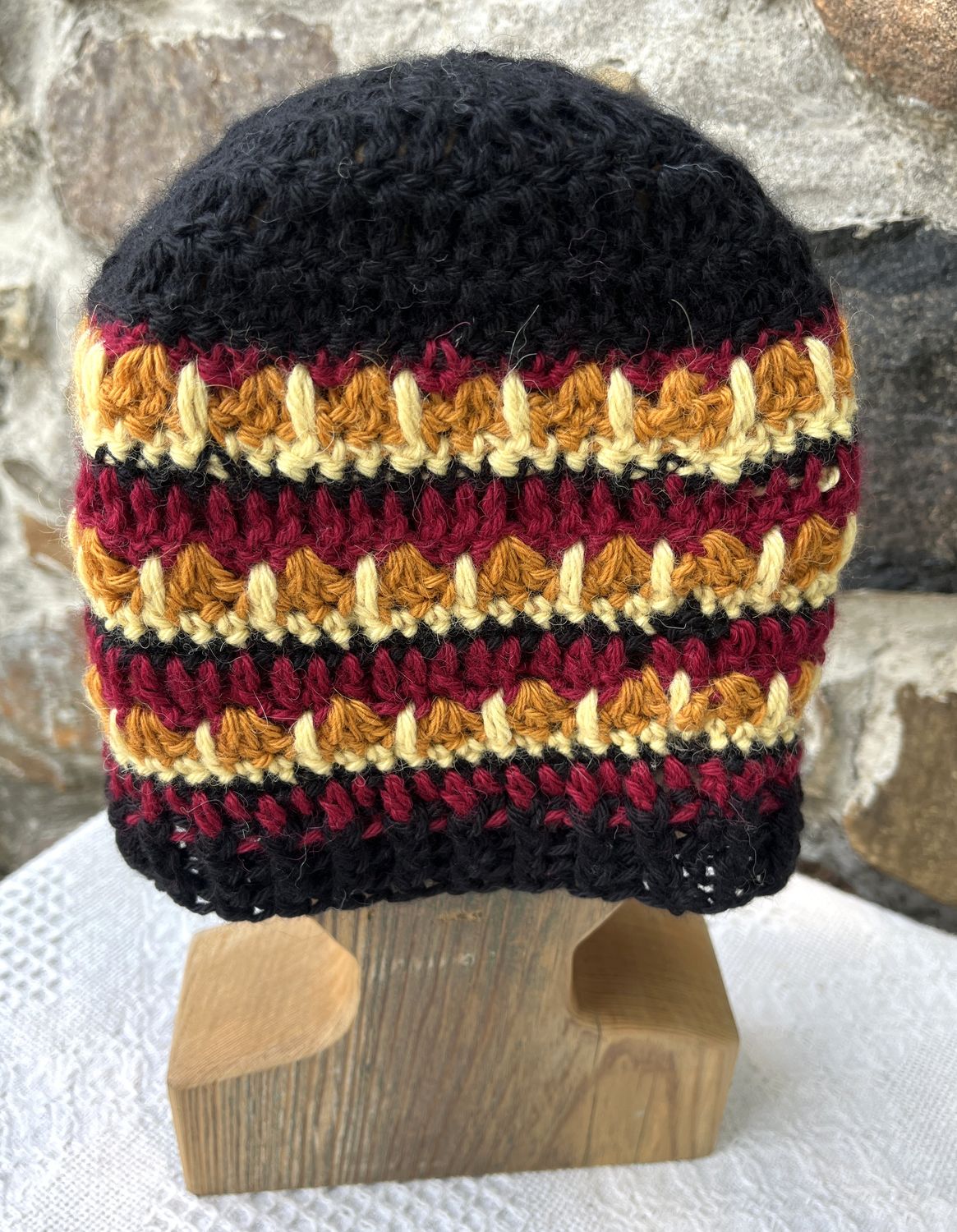 Hand-Crocheted Black Multi-Colored Alpaca Hat