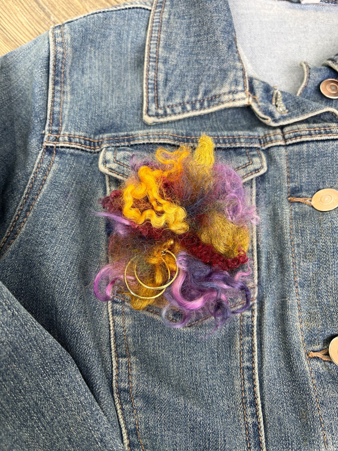 Fiber Art Brooch - Purple, Gold, Burgundy