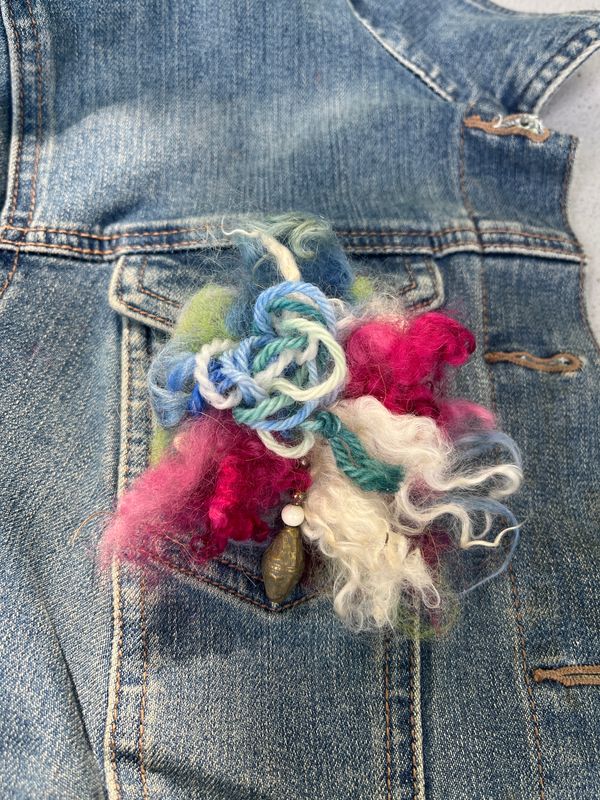 Fiber Art Brooch - Magenta, Glue, Green, White