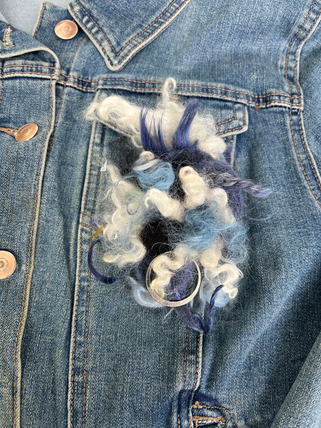 Fiber Art Brooch - Blues and White
