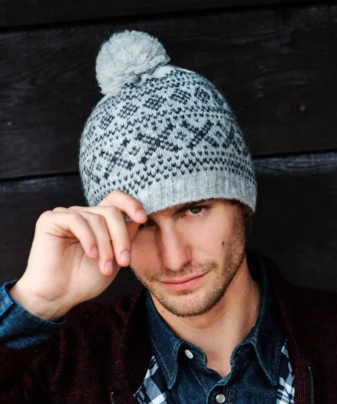 Fair Isle Baby Alpaca Hat - Stone