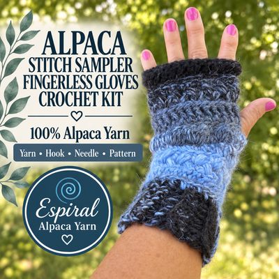 Alpaca Stitch Sampler Fingerless Gloves Crochet Kit – Espiral Yarn