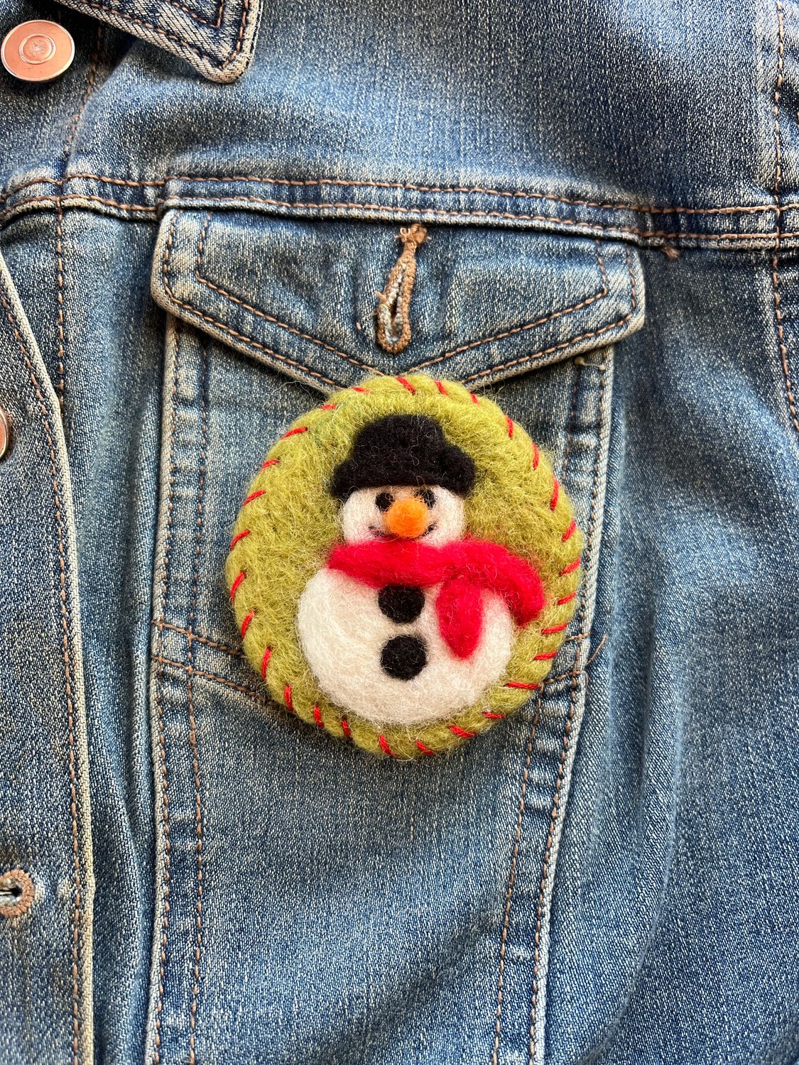 Needle Felted Snowman Pin
