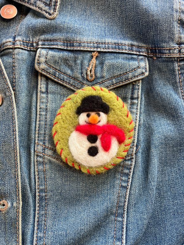 Needle Felted Snowman Pin