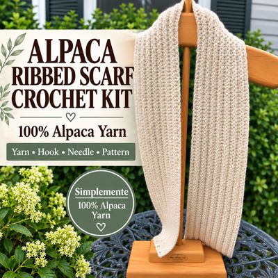 Alpaca Ribbed Scarf Crochet Kit - Simplemente Yarn