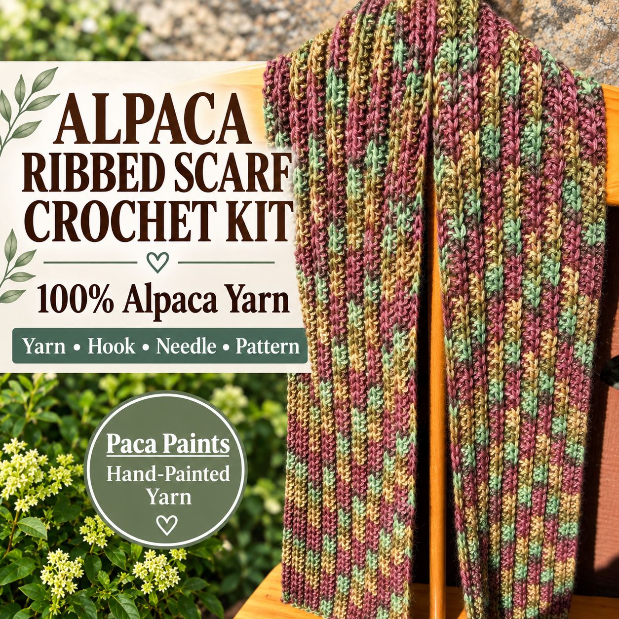 Alpaca Ribbed Scarf Crochet Kit - Paca Paints Yarn