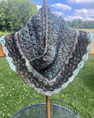 100% Alpaca Cowl Neck Warmer with Buttons - Atlantis