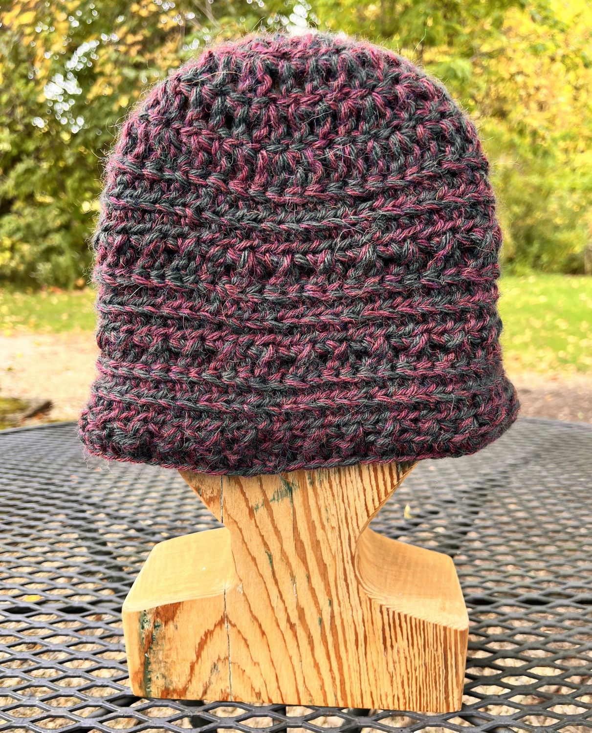 Burgundy &amp; Pine Hand-Crocheted Alpaca Hat