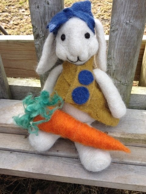 needle felted bunny made with alpaca and wool fiber