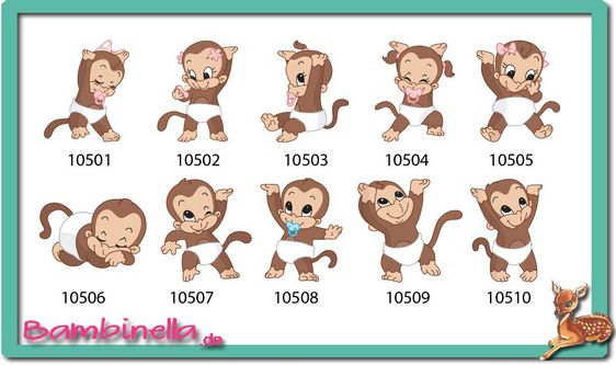 Bügelbild  Velour/Flock Bügelapplikation: Affe in Pampers