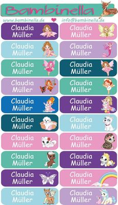 Namensticker &quot;Bunte Mischung Mädchen&quot; - 60 Klebeetiketten