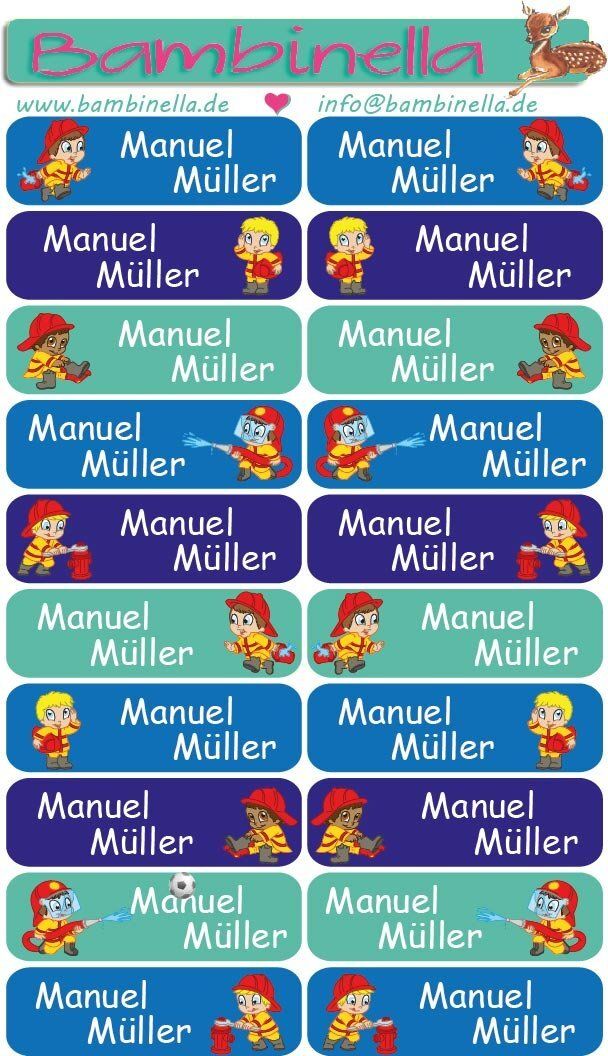 Namensticker &quot;Mischung Feuerwehrbuben&quot; - 60 Klebeetiketten