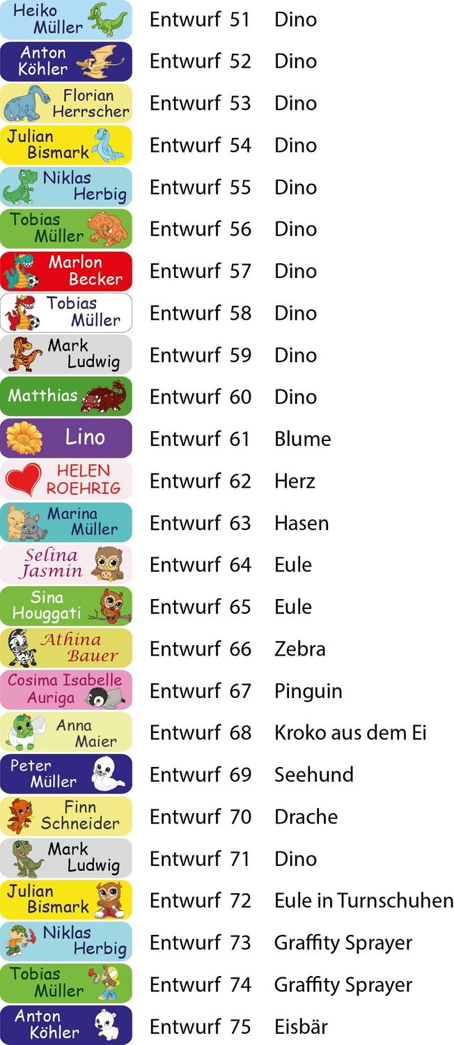 Namensticker: 3 Blatt  = 60 Etiketten