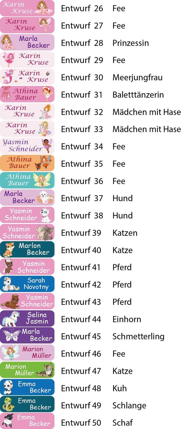 Namensticker: 3 Blatt  = 60 Etiketten