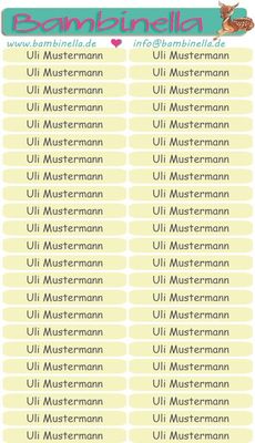 Namensticker für Stifte - hellgelb - mind. 138 Klebeetiketten - von der Namenslänge abhängig