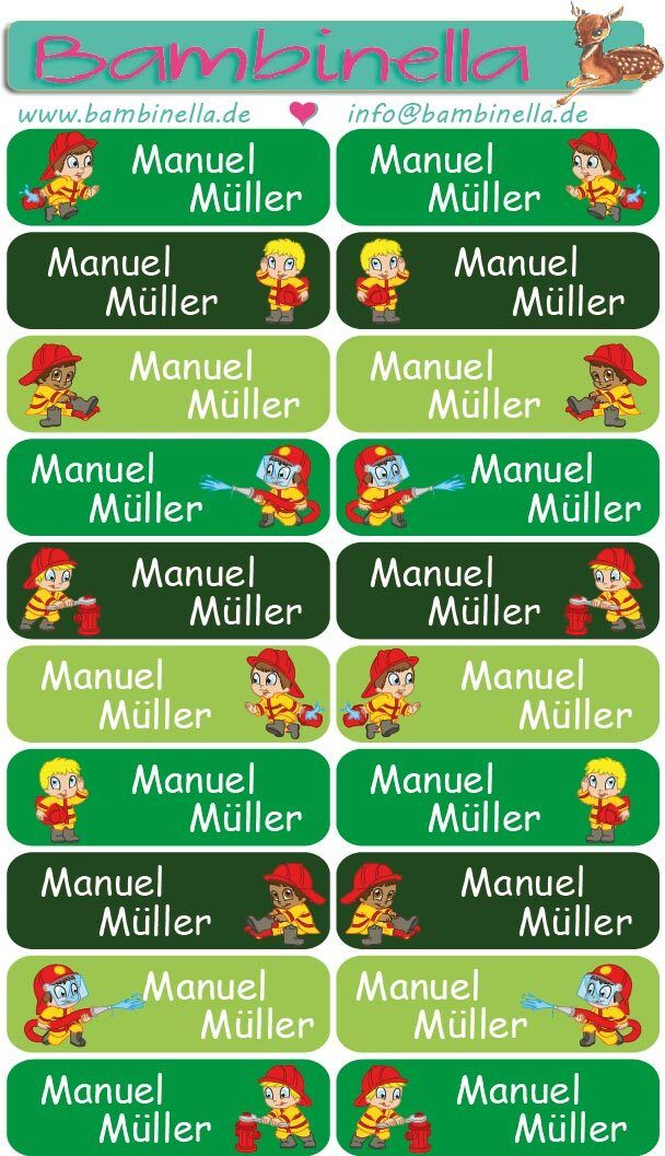 Namensticker &quot;Mischung Feuerwehrbuben&quot; - 60 Klebeetiketten
