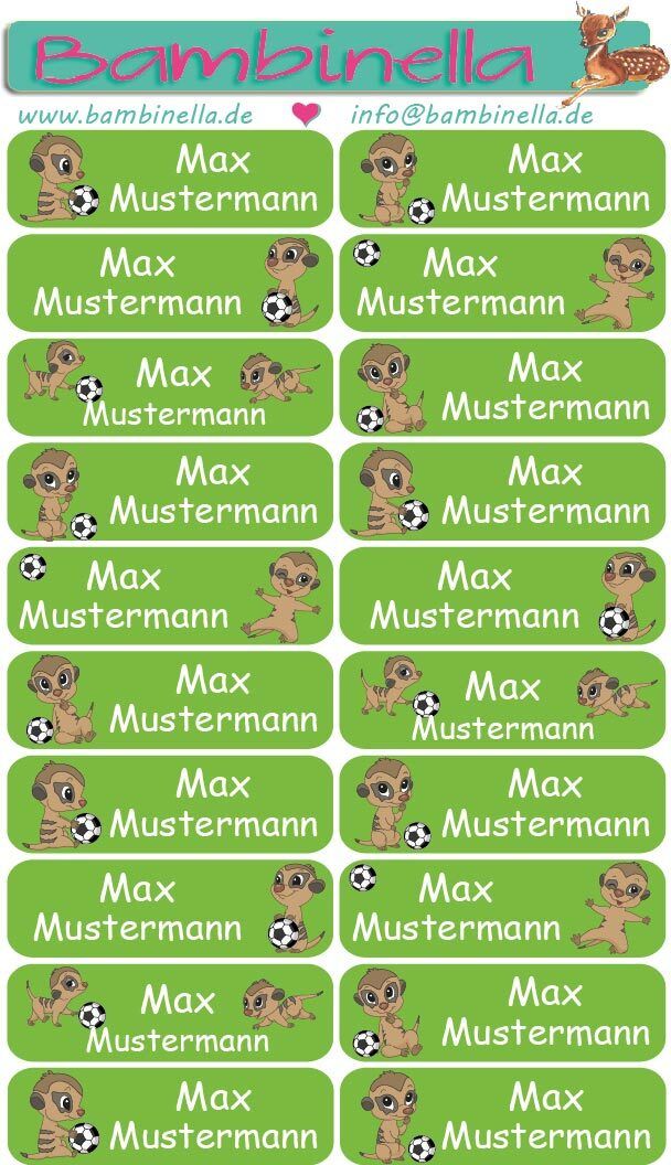 Namensticker &quot;Mischung Erdmännchen mit Fußball&quot; - 60 Klebeetiketten