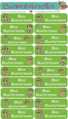 Namensticker "Mischung Erdmännchen mit Fußball" - 60 Klebeetiketten