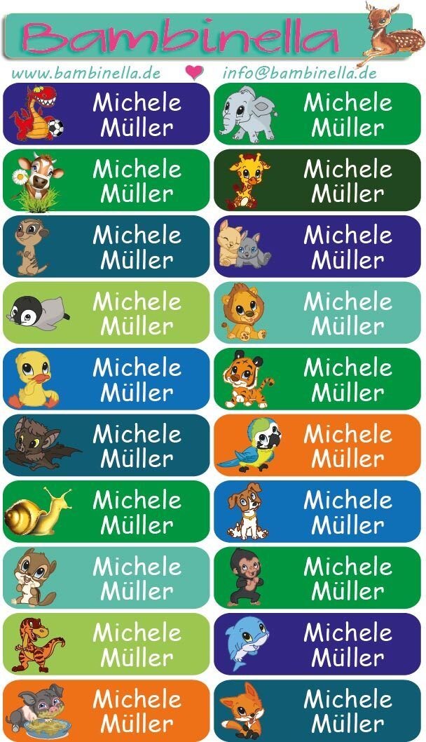 Namensticker &quot;Bunte Mischung Tiere&quot; - 60 Klebeetiketten