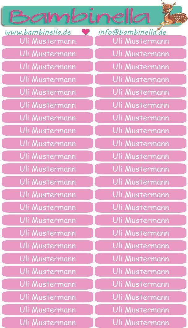 Namensticker für Stifte - pink - Schriftfarbe weiß - mind. 138 Klebeetiketten - von der Namenslänge abhängig