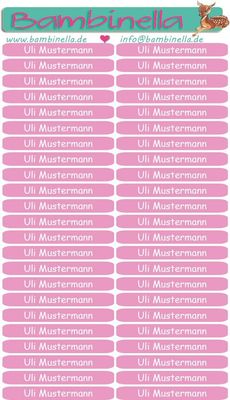 Namensticker für Stifte - pink - Schriftfarbe dunkelpink - mind. 138 Klebeetiketten - von der Namenslänge abhängig