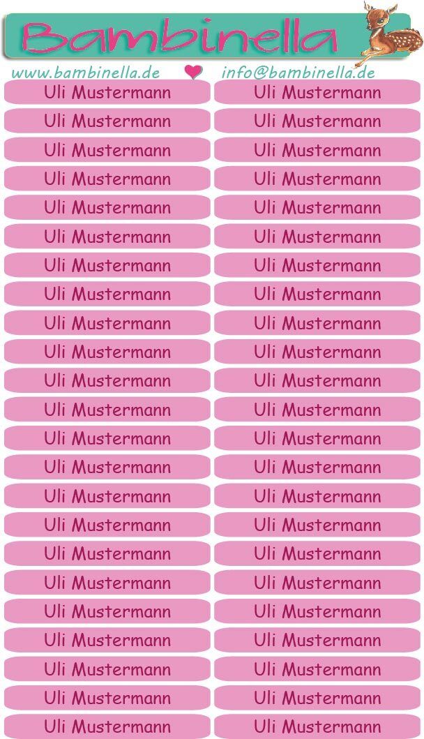 Namensticker für Stifte - pink - Schriftfarbe dunkelpink - mind. 138 Klebeetiketten - von der Namenslänge abhängig