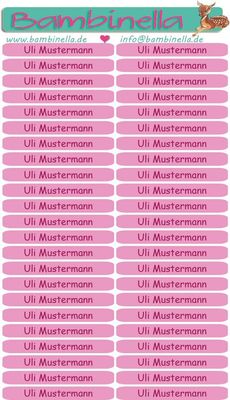 Namensticker für Stifte - pink - Schriftfarbe dunkelpink - mind. 138 Klebeetiketten - von der Namenslänge abhängig