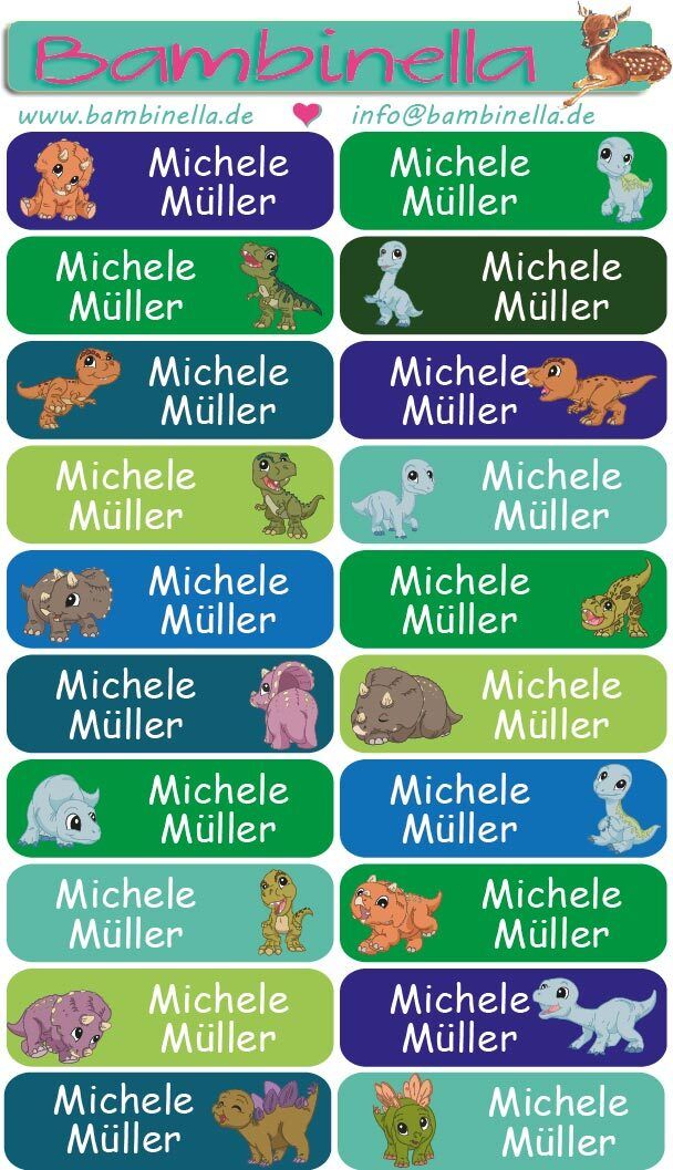 Namensticker &quot;Mischung Dinos&quot; - 60 Klebeetiketten